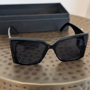 Yves Saint Laurent Glossy Black Oversized Square Sunglasses